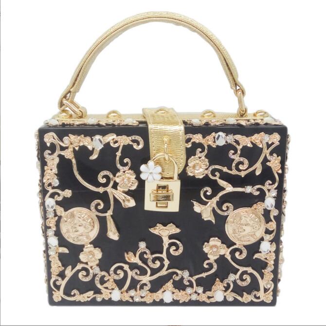 

Factory wholesale women bag exquisite hardware carved womens handbag banquet dress diamond box bags sweet carveds leather evening handbags, Red(boutique box)