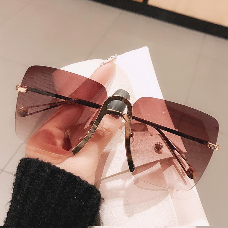 

Sunglasses 2021 Alloy Rimless Square For Women Vintage Oversized Gray Gradient Sun Glasses Female Eyewear