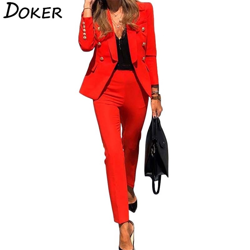 

Autumn Winter Blazer Set For Women Long Sleeve Pants Two Pieces Suit Woman Elegant Ladies Office Casual Wear Suits 210603, Yellow