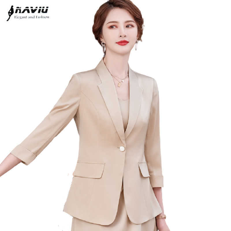 

Apricot Blazer Women Spring Half Sleeve Temperament Casual Slim Jacket Office Ladies Business Formal Work Coat Black 210604, Black blazer