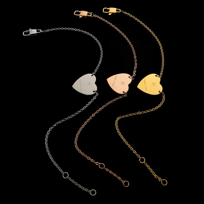 

Never Fading Simple big heart Pendant bangles 3 Colors Gold Plated Classic Style Logo Printed Women Designer Jewelry 21cm Stainless Steel wedding bracelets