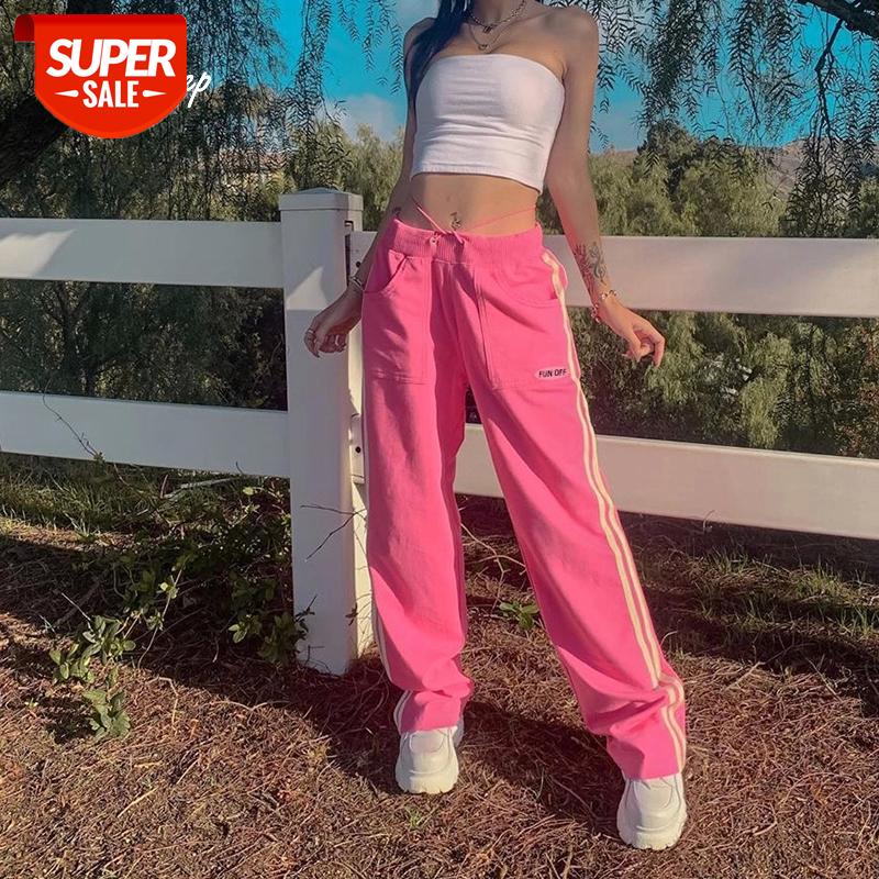 

Weekeep Side Striped Patchwork Joggers Sweatpants Streetwear High Waist Drawstring Women's Webbing Straight Pants Femme Harajuku #g48p, Black;white