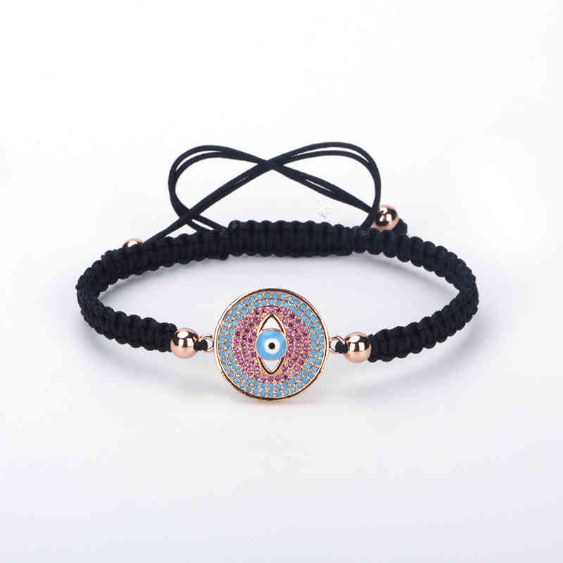 

Arrival!! Pave CZ Charms Round Turkish Evil Eye Bracelets Adjusted Hand-woven Bracelet For Women's Jewelry