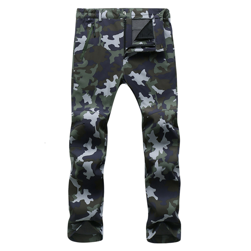 

2021 New Men' Winter Thick Warm Fleece Shark Tactical Stretch Waterproof Long Trousers Male Camouflage Windbreaker Sweatpants 486h, Black