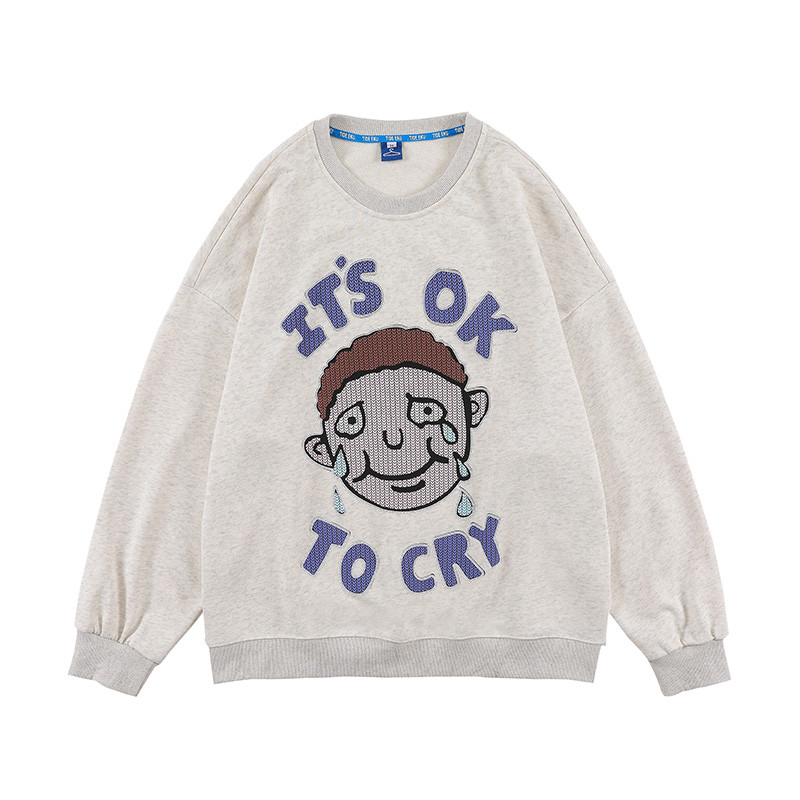 

3Colors Letter Print O Neck Autumn Hoodies Men and Women Retro Terry Oversize Streetwear Harajuku Sweatshirt, Black