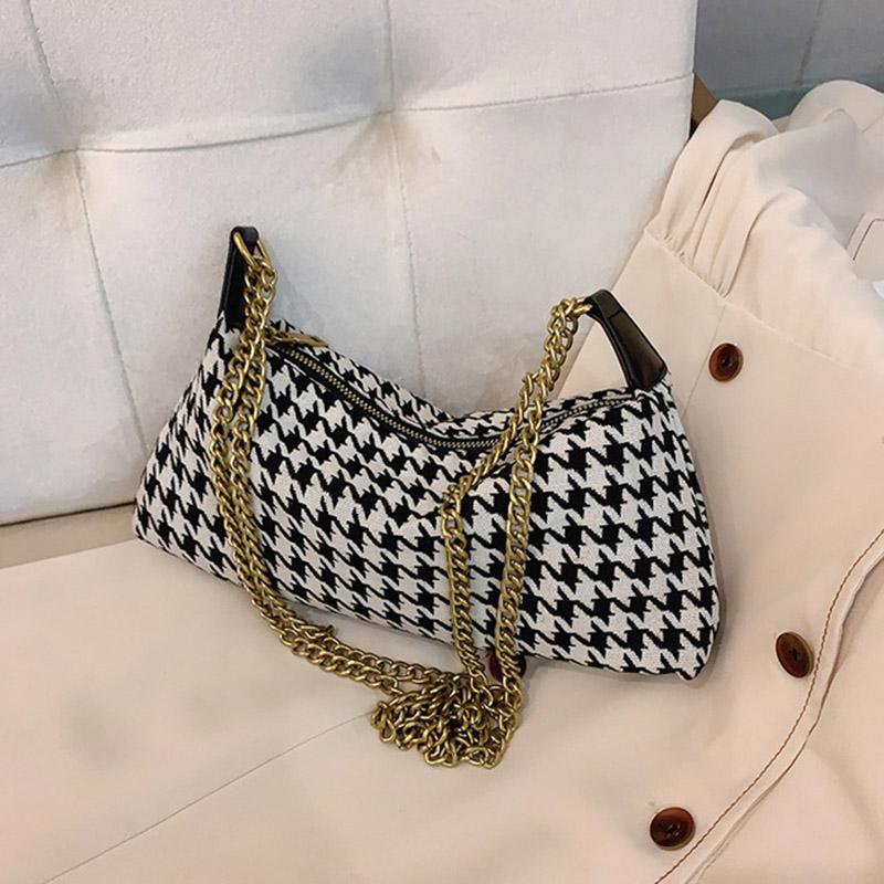 

Classic Women Shoulder Bags Woolen Luxury Ladies Handbags Fashion Trending Lady Bags Purse Tote Chain Women's Designer Bag, Black