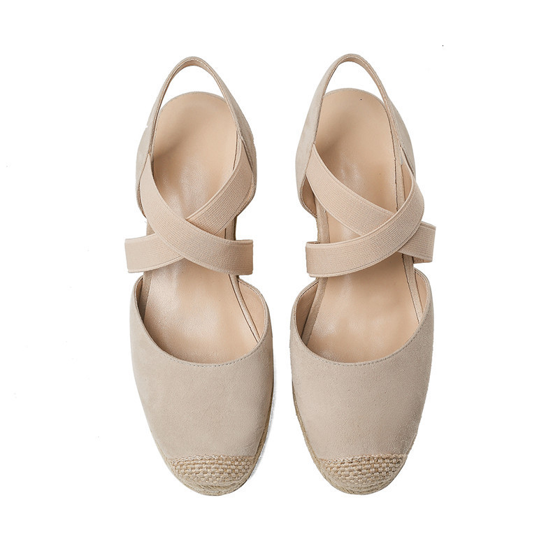 

high Dress pumps Shoes wedge slings stilettos feminine shoes suede child digit round foot lady will see causal apricot QEU4, 1# shoe box