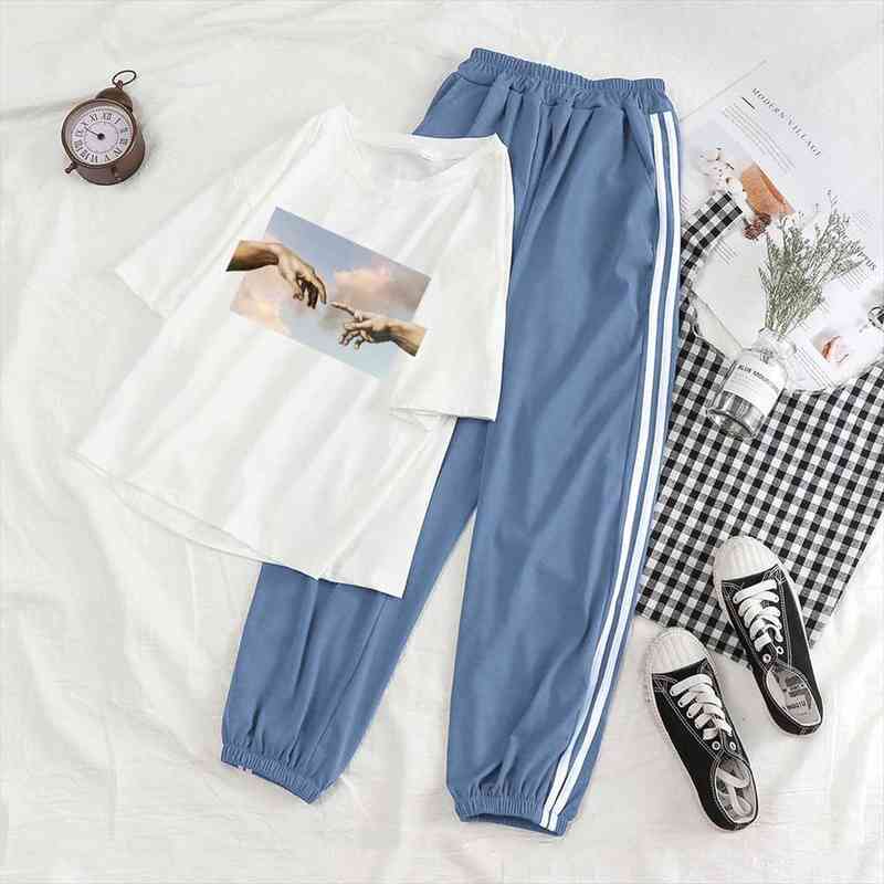 

pants sets fashion trousers and gesture t shirt summer suits woman streetwear pants women graphic tee tracksuits suits, White