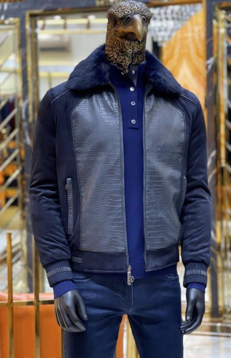 

Men's Jackets Fashion 2021 Men Crocodile ALLIGATOR Texture Leather Winter Jacket Real High Quality, Blue
