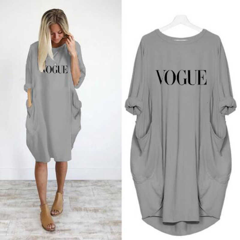 

Casual Dresses 2021 Fashion Casual Loose Pocket Long Sleeve Vogue Printed Women's Dress, Black;gray