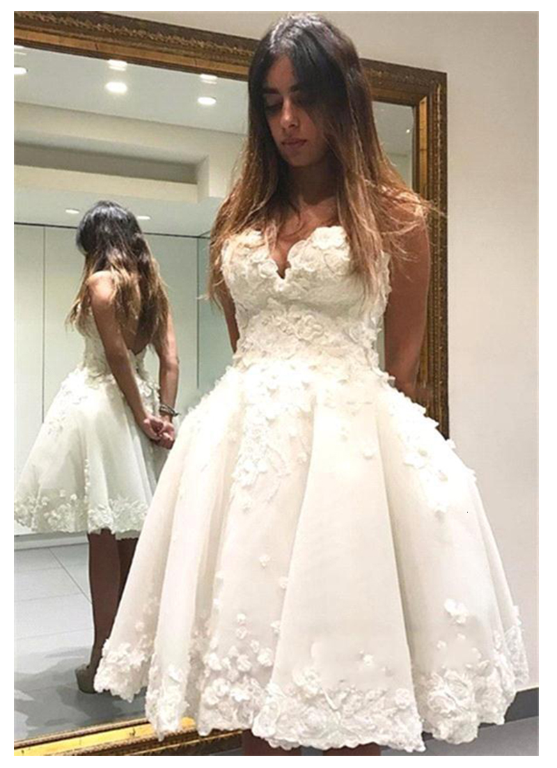 

New Fashion Backless Short Wedding 2021 White Lace Appliques Bridal Gowns Vestido De Mairee Hot Sale 3d Flowers 1vq5