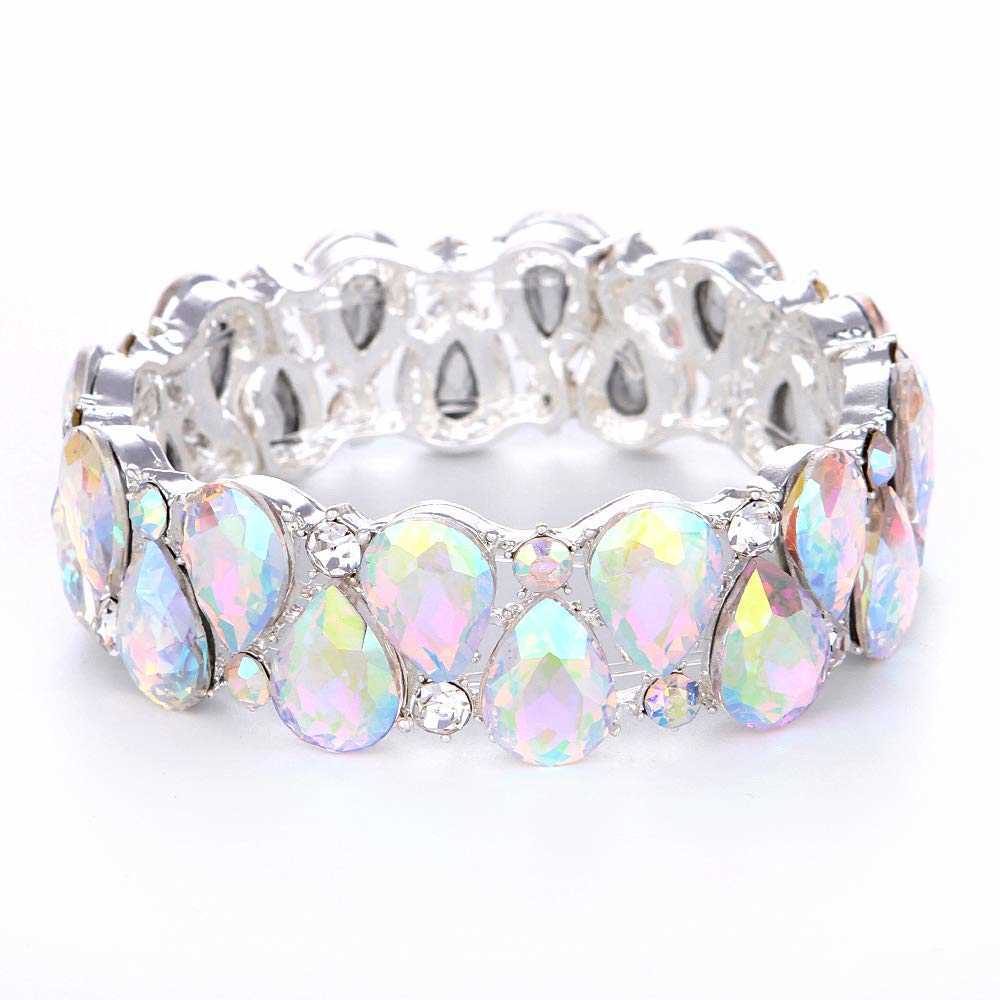 

16 Colors Elegant Crystal Cuff Bangles Tear Drop Bracelet Women Stretch Bangle Indian Bridal Wedding Costume Jewelry Gifts Q0720