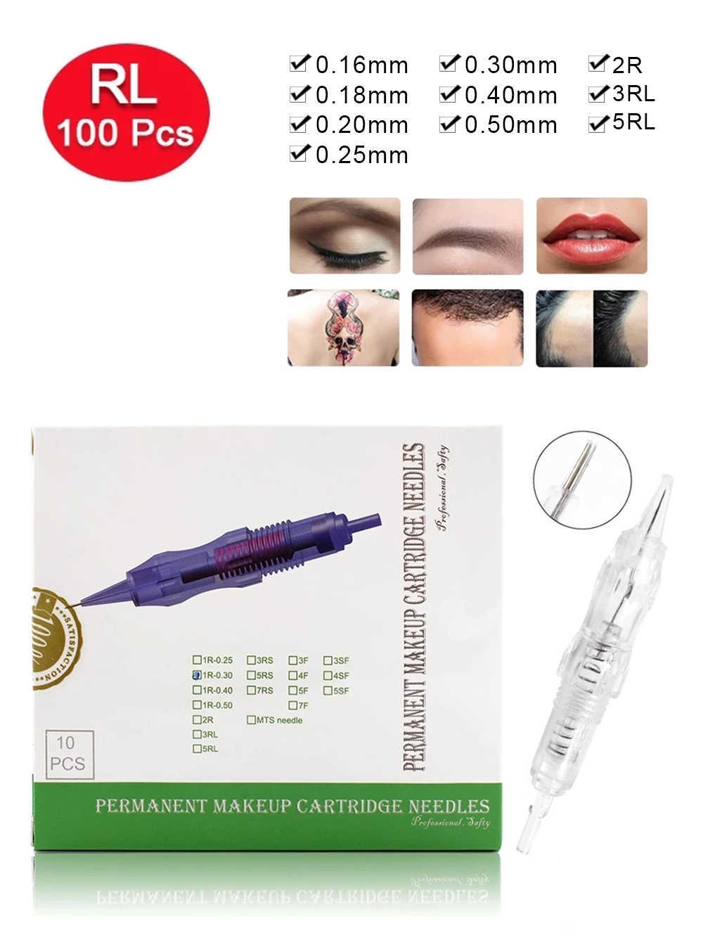

Biomaser 100Pcs Screw Cartridges Needles Permanent Makeup Machine Professional Needles for Specify Machine 1R,2R,3RL,5RL 3RS 210608