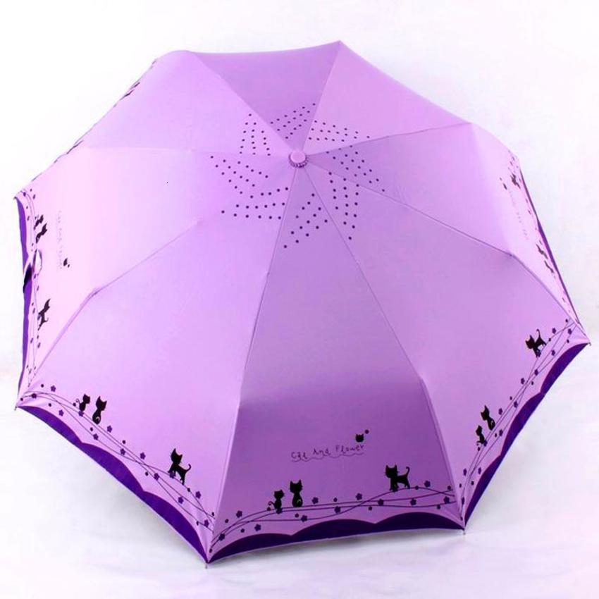 

style Cat New and Flowers Windproof Ultralight Sun Automatic Folding Rain Women Lady Umbrella parasol XA76