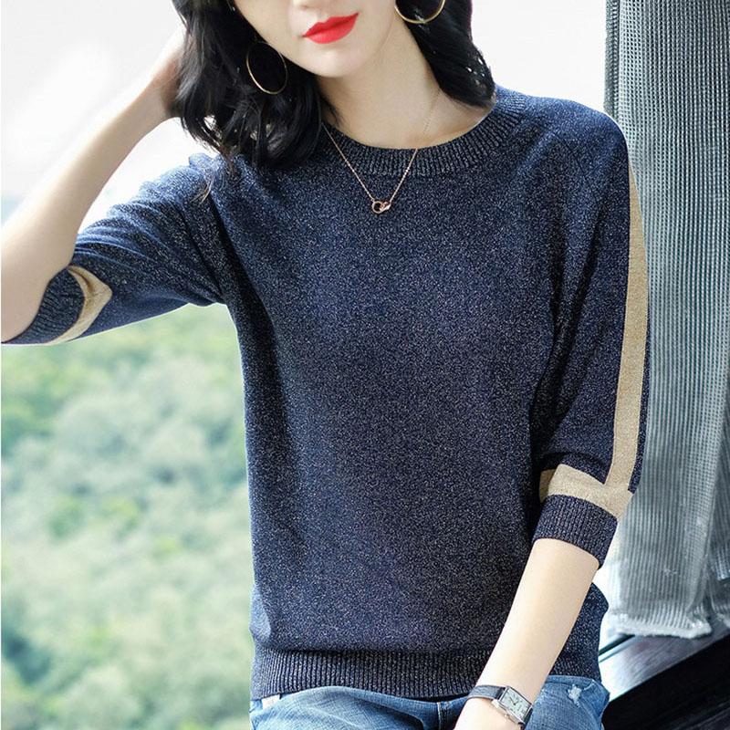 

Women's Sweaters Spring Women Knitted Pullovers Fashion Ladies Knitting Tops Summer Short Sleeve Pull Korea Loose Elastic Female, Black