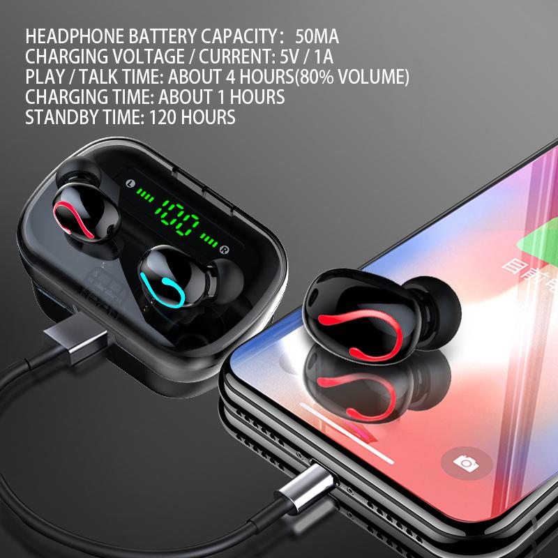 

Q61 TWS Wireless Bluetooth 5.0Headset Earphone Sport Waterproof Headsets, Black