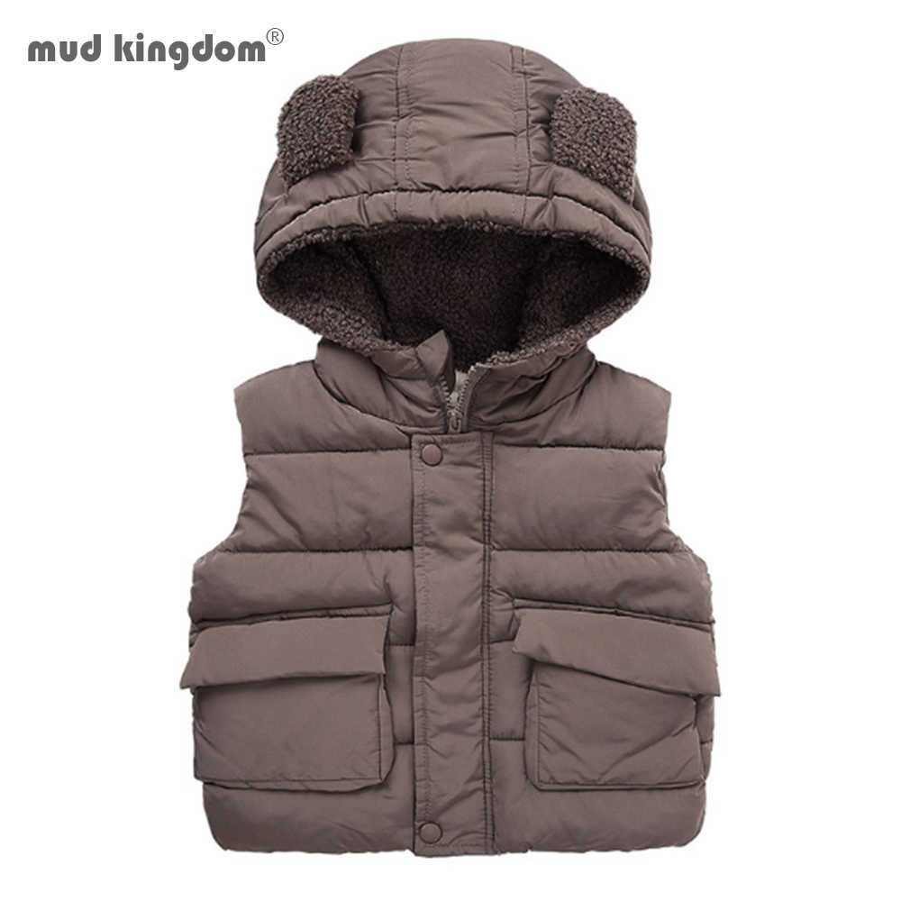

Mudkingdom Boys Girls Vest Jackets Fashion Ear Hooded Casual Outerwear Winter Warm Kids Coats 210615, Coffee