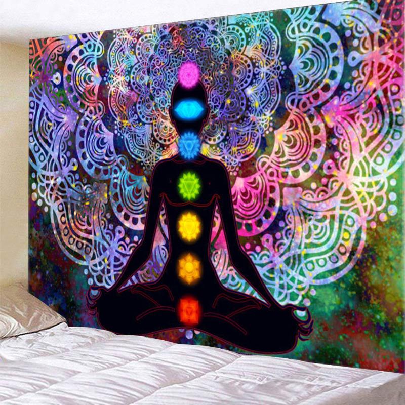 

Tapestries Spiritual Background Divider Hanging Blanket Gift Seven Chakra Mandala Printed Wall Tapestry Home Decor Yoga Meditation
