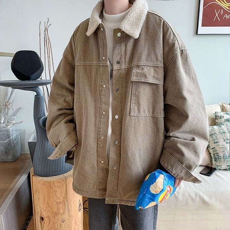 

2021 New Winter Thick Lamb Fur Jacket Men's Warm Fashion Cotton Retro Men Wild Loose Korean Short Coat Mens Clothes M- Xn5d, Dark gray