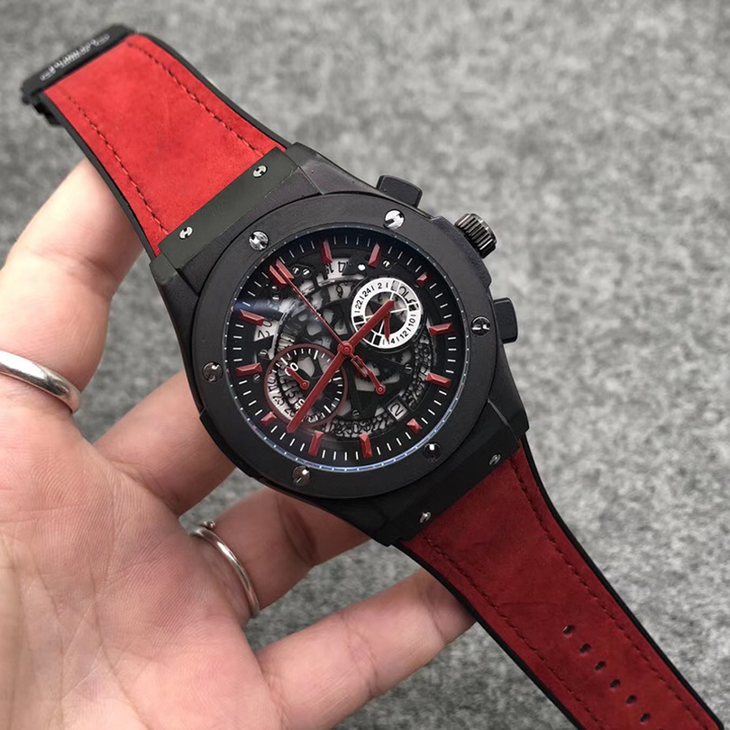 

0-3Men stopwatch wristwatch 40 mm quartz movement, date calendar all work dial leather strap watch men's outdoor sports business, Slivery;brown