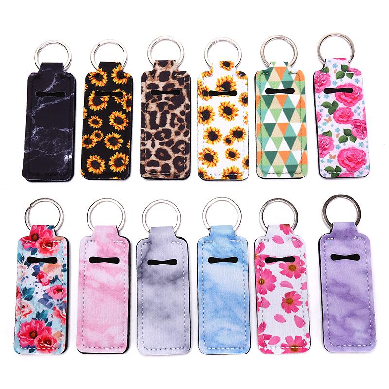 

Keychains Creative Lipstick Cover Keychain Neoprene Chapstick Holders Cases Marble Style Keyring Party Gift
