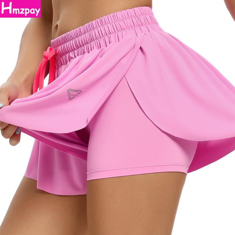 

Yoga Outfit High Waisted Sporty Athletic Shorts Womens 2 In 1 Flowy Fitness Quick Dry Double-Layer Active Short Leggings, White