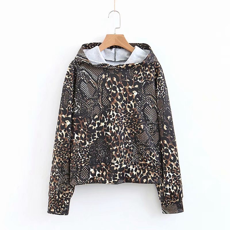 

Fashion Leopard Print Hooded Shirt Women Animals Stripes Jacket Long Sleeve Casual Sweatshirts Tops XZ2473 210525, Khaki