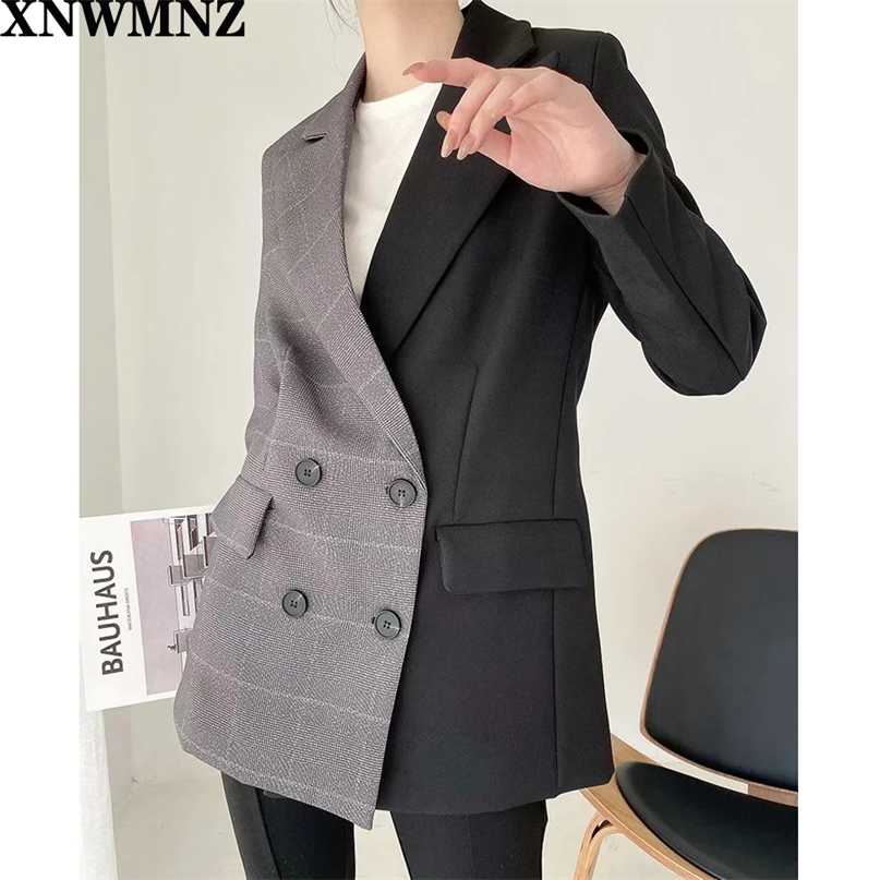 

XNWMNZ za women Winter Women Patchwork color retro plaid Coat Blazer suit Casual High Quality Fashion Coats lazy style 211019, Multi