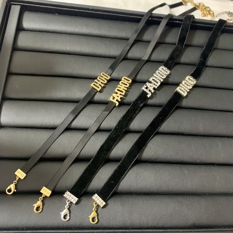 

01 70%OFF / Dijia FA female Choker black with D family letter Necklace, Silver