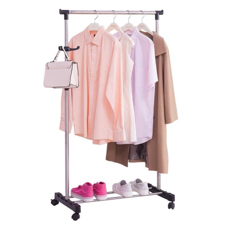 

Clothing & Wardrobe Storage Adjustable Height Single Rod Rolling Garment Hanging Rack Clothes Organization Stand Rail With Bag Hooks Shoes B