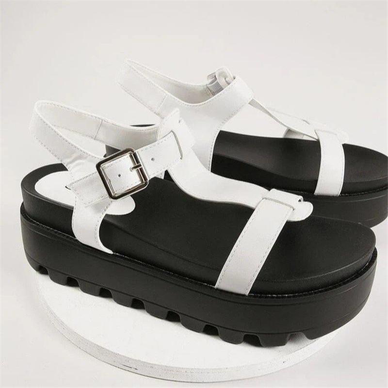 

Sandals 2021 Arrival Women Leather Solid Color Female Sandalias Fashion S Breathable Summer Ladies Heighten Shoes, Black