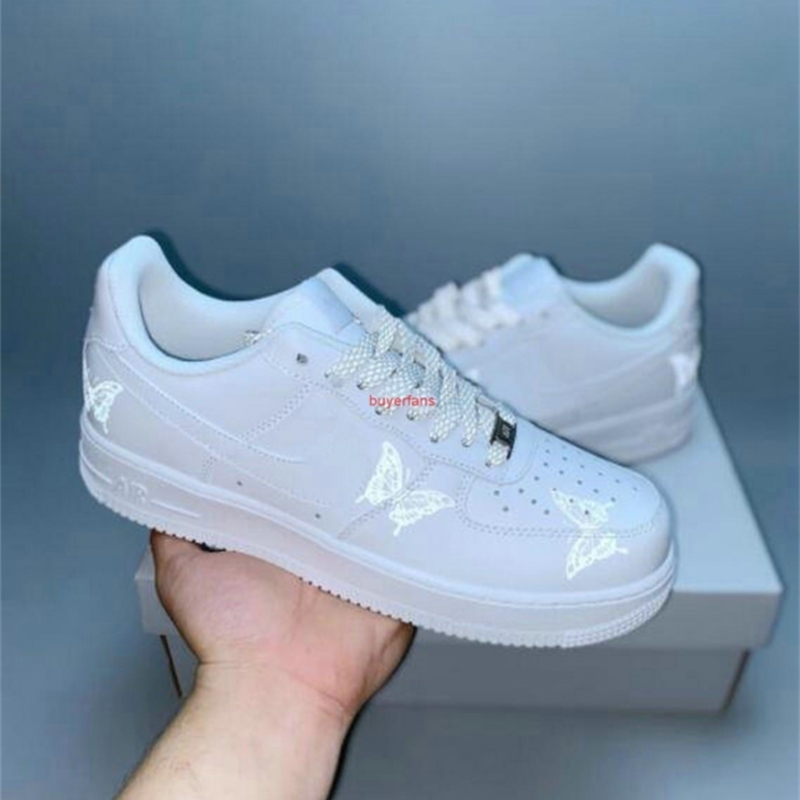 

Shoes White Butterfly 1s Reflective Girls Women Running Skate Low Cut Trainers skateboard Sneakers 36-45