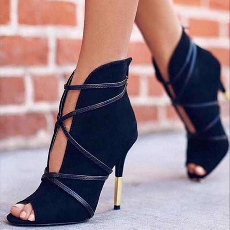 

Classy Stiletto High Heels Peep Toe Designer Pumps Black Suede Dress Shoes Knot  CM Party Shoes