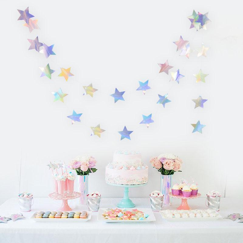 

Party Decoration Laser Silver Paper Star Garland Banner Happy Birthday Girl Boy Baby Shower Wedding Christmas Wall Hanging Decor