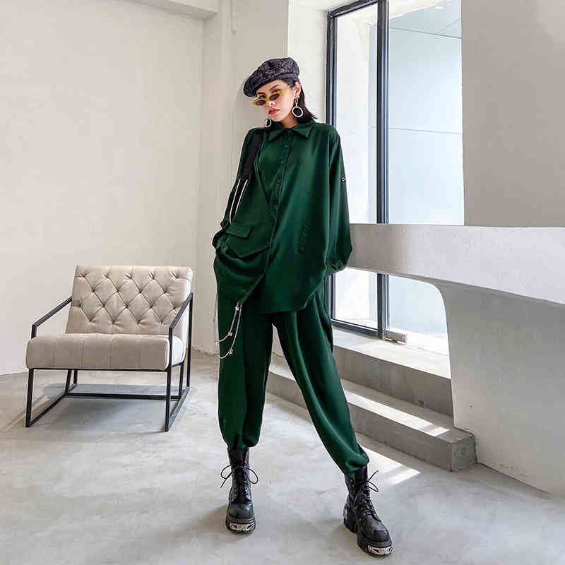 

Women's Two Piece Pants Moda primavera outono mulheres terno 2 peças conjuntos de camisa solta casual blusa e calça ternos streetwear ws253 PG3T, 1# shoe box