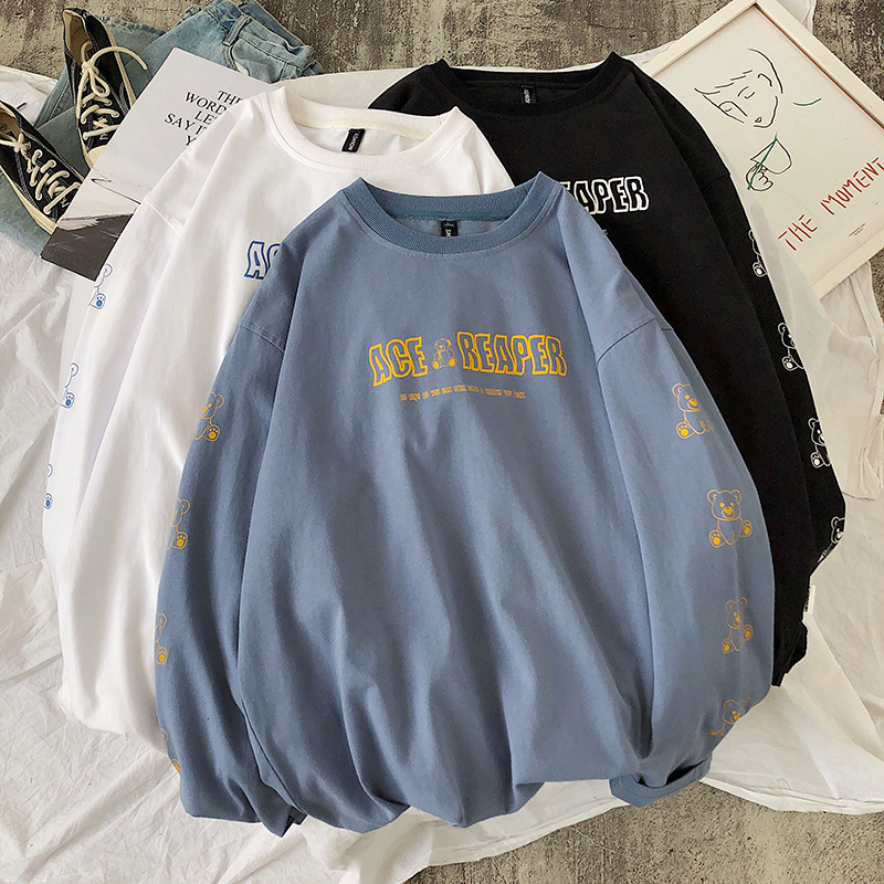 

2021 New Outono Dinossauro Bordado Pullovers Sweatshirts Dos Homens 3 Cores O-pescoo Hoodies Moda Masculina Camisola Coreana Tflc, White