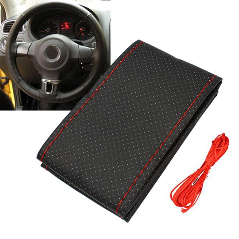 

Steering Wheel Covers Truck PU Car Cover With Needle And Thread (Black+Red)