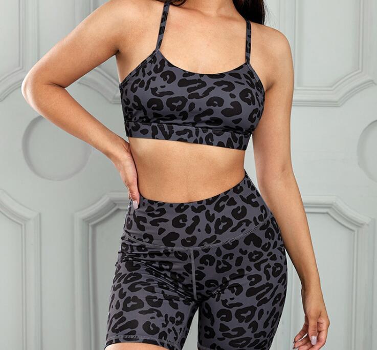 

Leopard Outfit print yoga sports suit female summer style bra high waist boxer casual two-piece set 62073, Leopard print