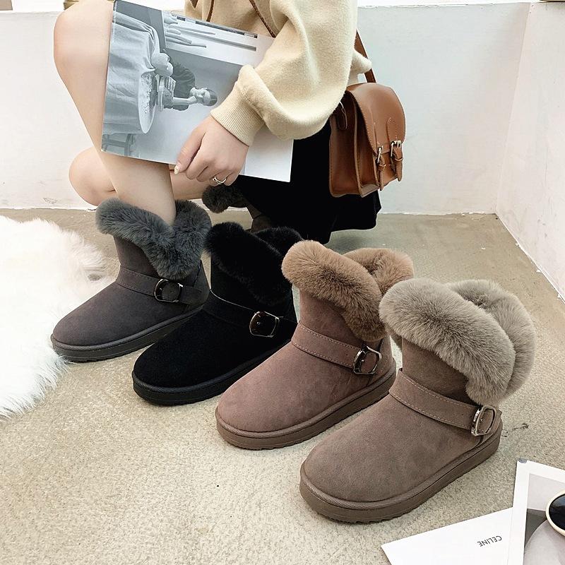 

Boots Snow Women's Short Tube Plush Fashion 2021 Autumn And Winter Suede Plus Velvet Thick Warmth Non-slip Ladies, Black