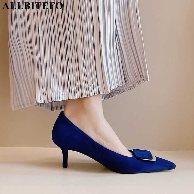 

ALLBITEFO suede sheepskin genuine leather women heels shoes pointed toe thin heel fashion sexy women high heel shoes 210611, As picture