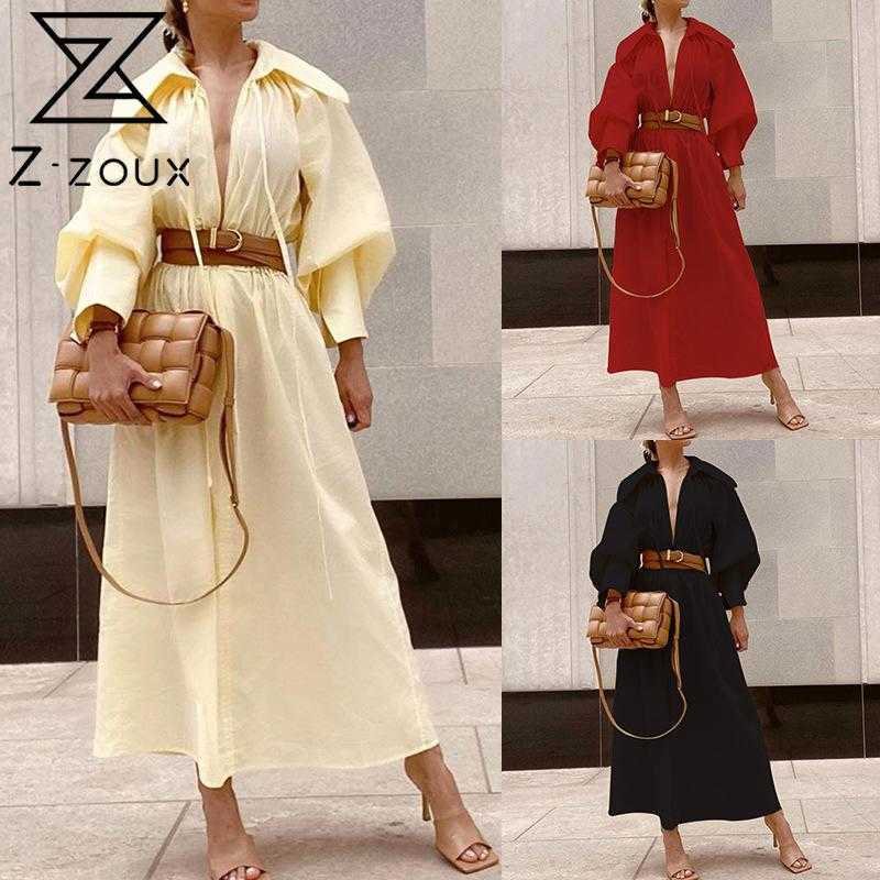 

Women Dress Temperament Vintage Lantern Sleeve Maxi es Black Red A-Line Long es Autumn Plus Size 210524, Yellow