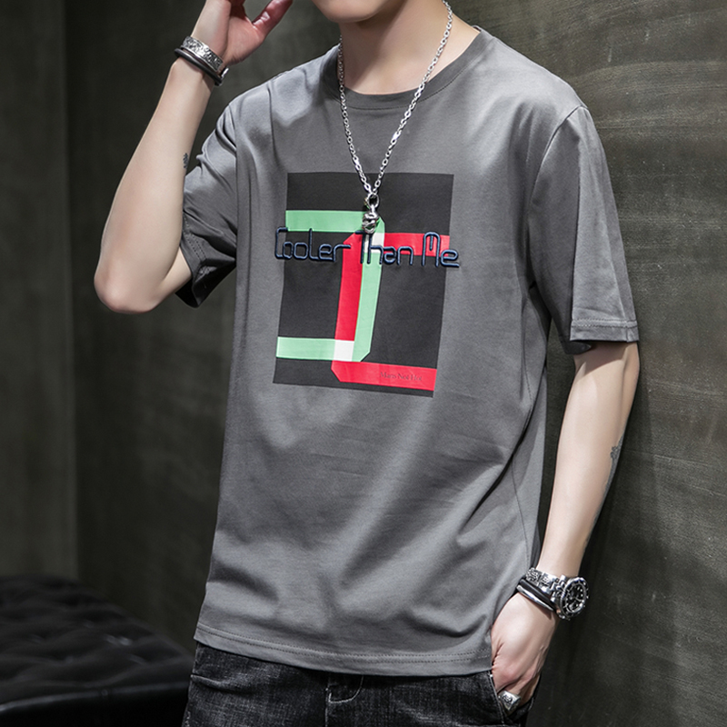 

2021 New Men's Summer Short Sleeve T-shirt Fashion Trend Handsome Loose-fitting Youth Instagram Style Cotton Casual Tshirts Xmet, Black