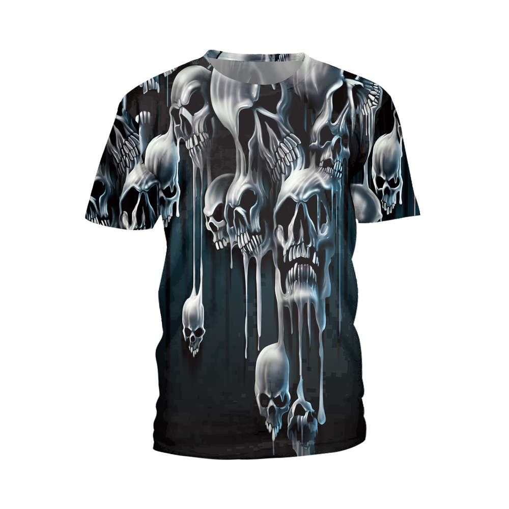 

t-shirt 2021 summer fashion skull print round neck short sleeve women's rabbit women shirts, White