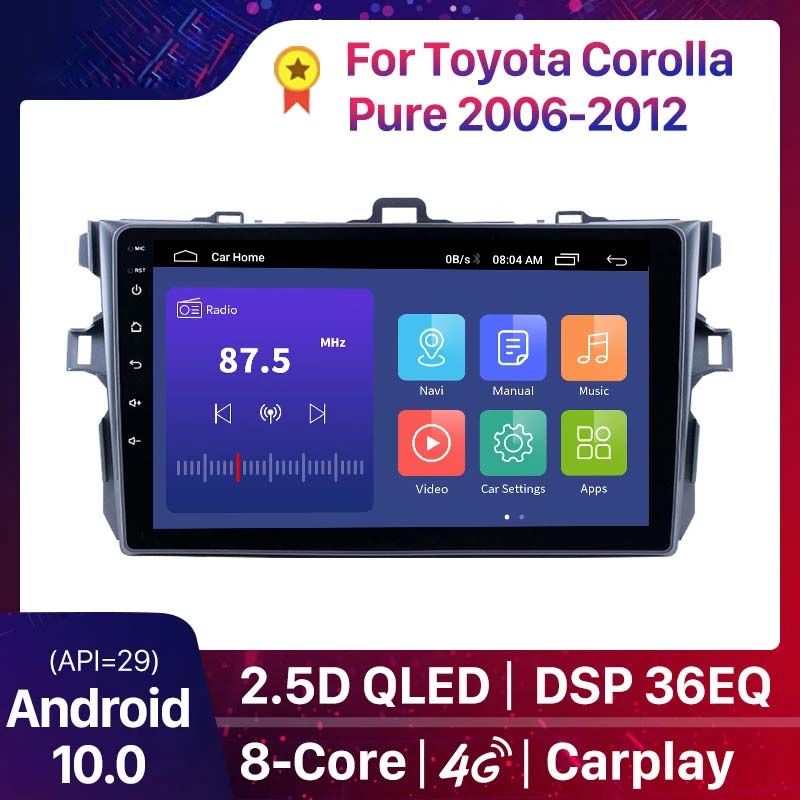 

9" Android 10.0 Car dvd GPS Multimedia Player For 2006-2012 Toyota Corolla Navi Player Support Bluetooth