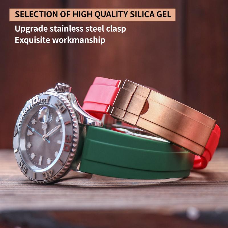 

Watch Bands 20mm Black Red Green Blue White Rubber Watchband For Role Strap Oyster Yacht Master COSMOGRAP Sub Band Glide Lock Mariner