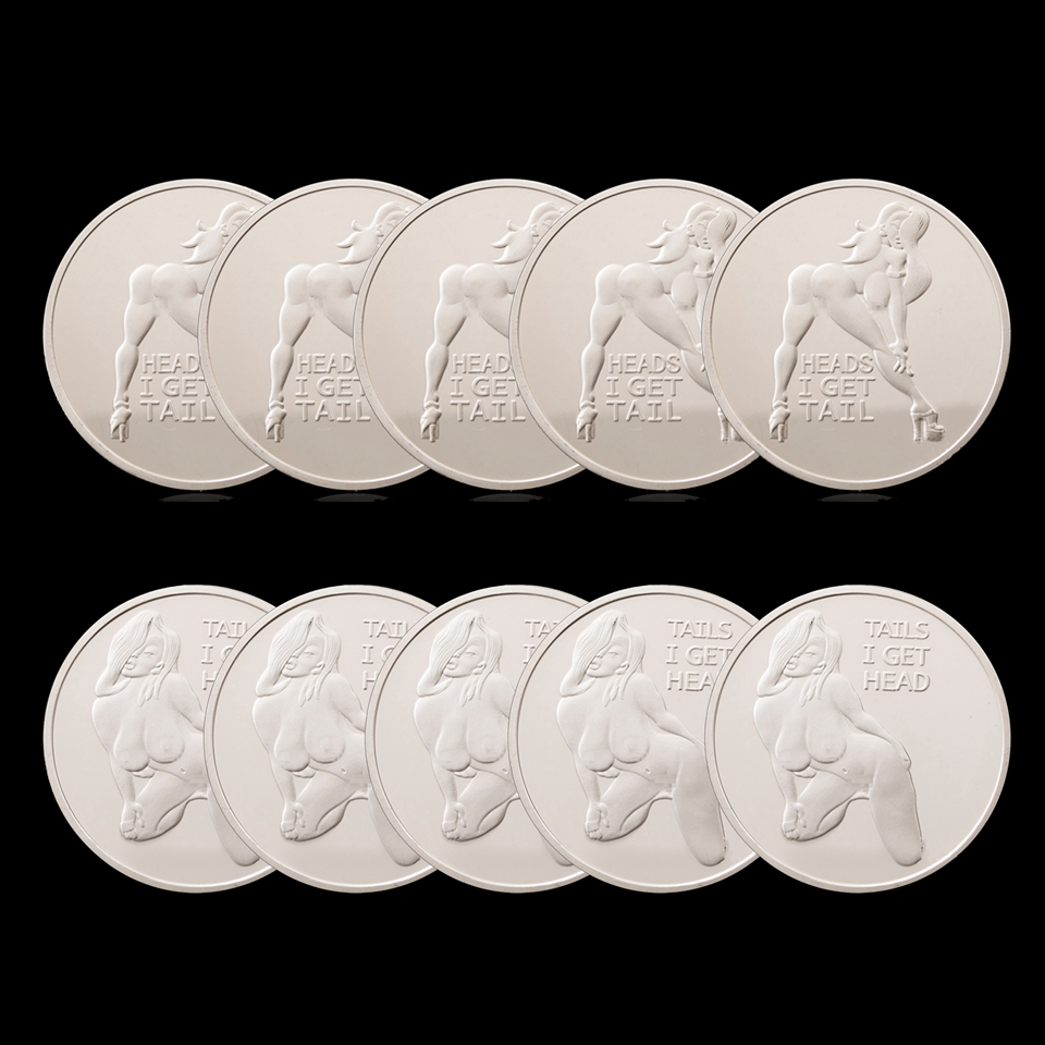 5pcs Non Magnetic Crafts Sexy Woman Coin Get Tails Head! Adult Challenge Lucky Girl Silver Plated Commemorative Coins Collection-image-707565631