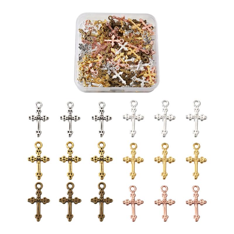 

Charms 120pcs/Box Alloy Cross Tibetan Style Metal Crucifix Dangle Pendants For Bracelet Necklace Earring Making Mixed Color