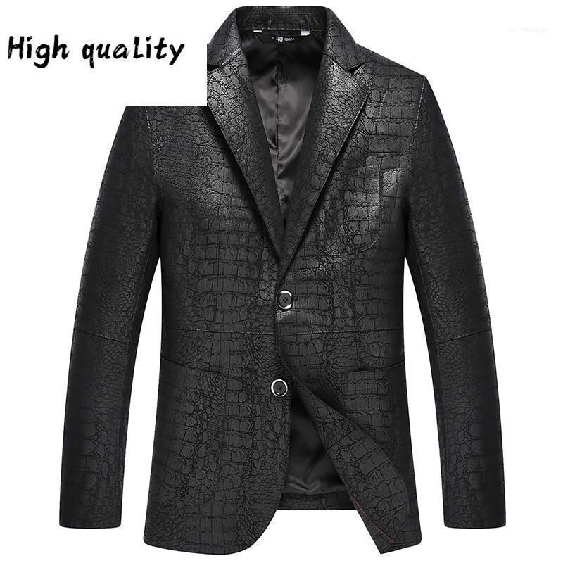 

Men's Leather & Faux Jacket Genuine Crocodile Pattern Sheepskin Coat For Men Spring Fall Suit Collar Jackets 40771, Black