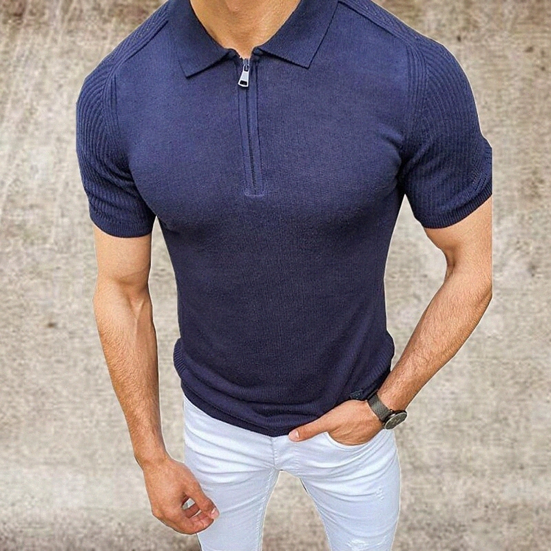 Men's Golf Shirt Solid Color Collar Street Daily Zipper Short Sleeve Tops Cotton Sportswear Casual Fashion Comfortable Black Navy Blue / Spring