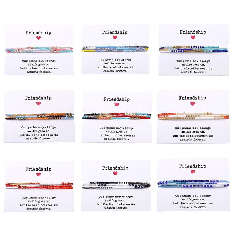 

Friendship Charm Bracelets Braided Rope Rice Bead Strands with Paper Card Fashion Adjustable Women Beaded Bangles Multilayer Crystal Beads Gift Jewelry Pulseras